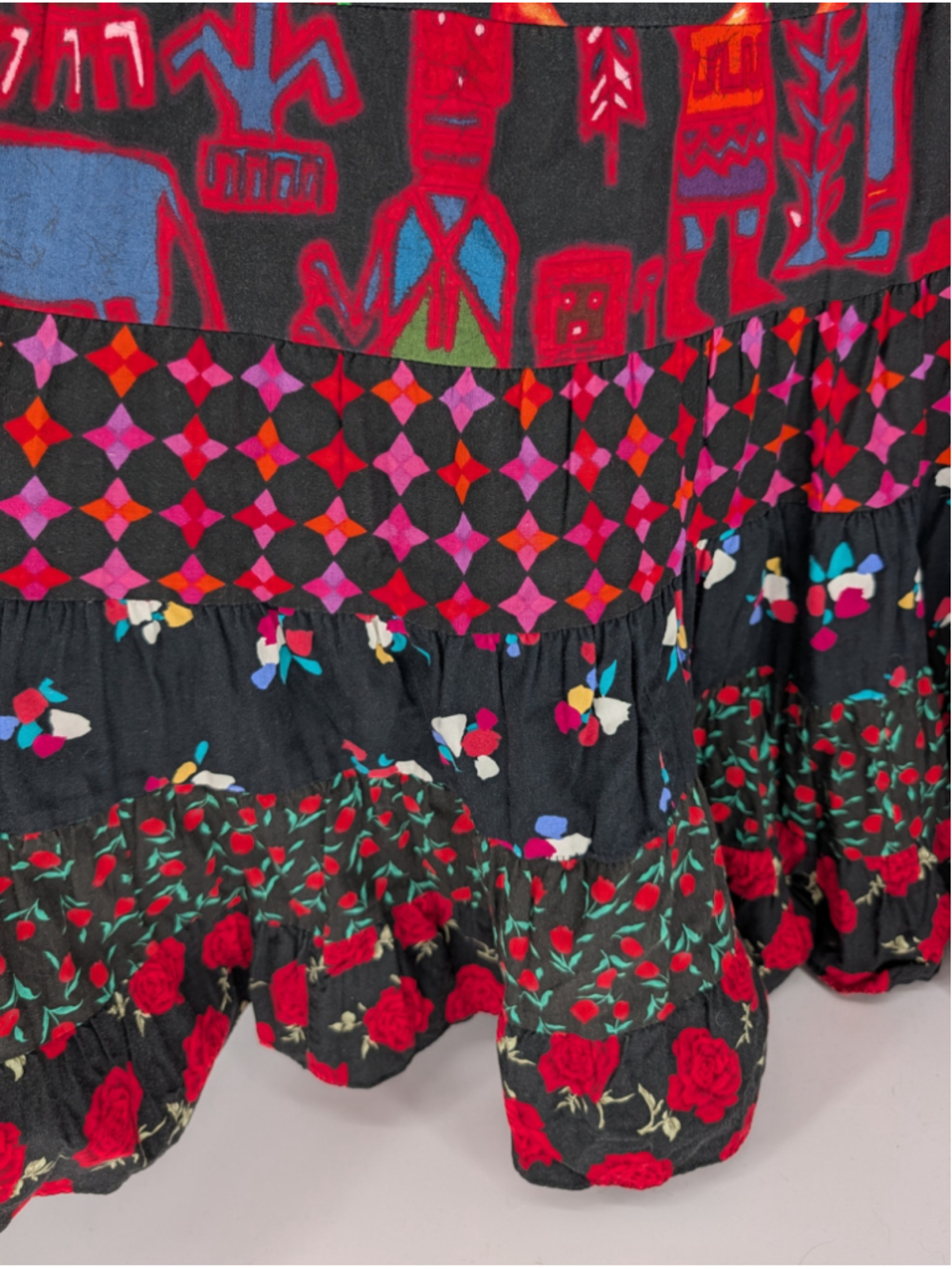 Vintage Anna Konya Patchwork Tiered Maxi Skirt One Size Dark Boho Festival 90s - Picture 13 of 14